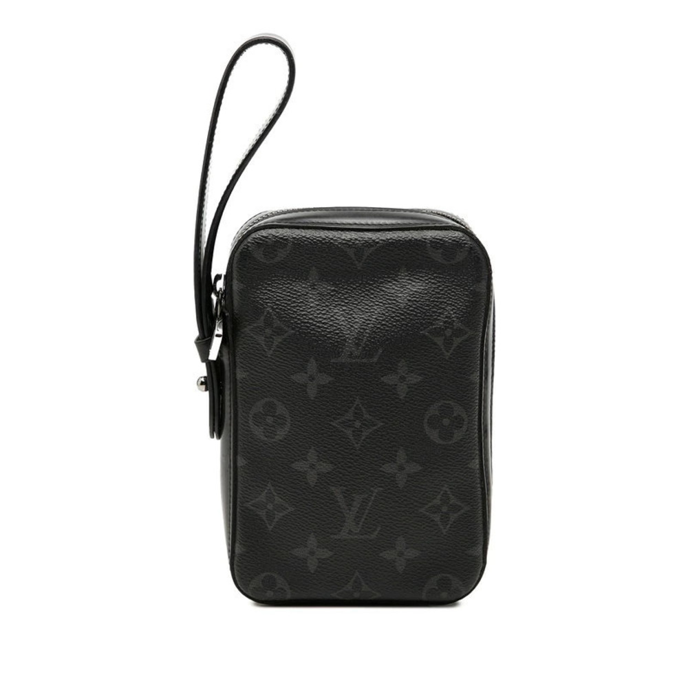 Louis Vuitton Monogram Eclipse Black Clutch Shoulder Bag Black Leather